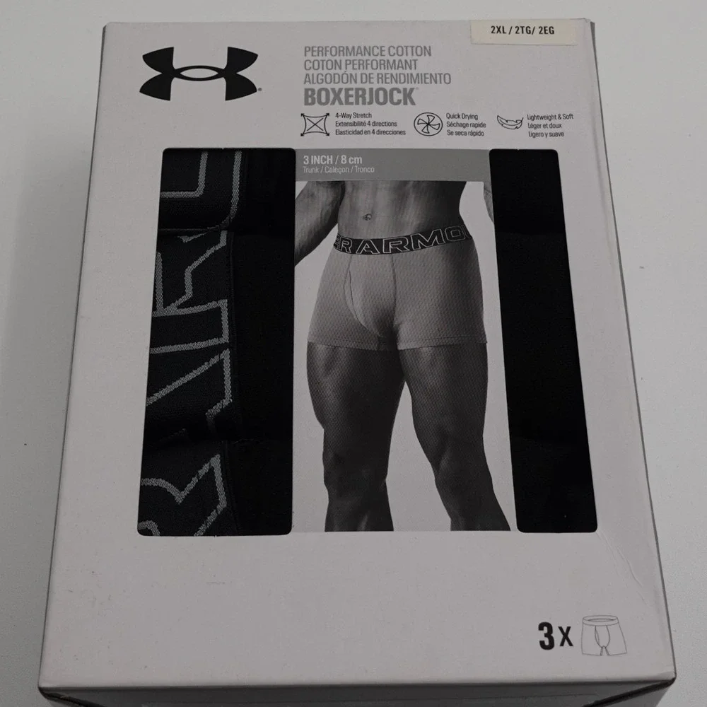 Under Armour Boxerjock Trunk Men's 2XL Black 3-Pack 3in Performance Cotton